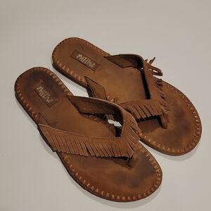 Brown Suede Leather Fringe Sandals